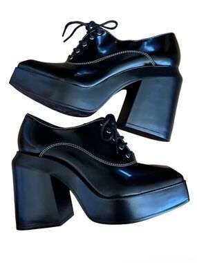 GB Black City-Girl Oxford Platform Pumps Size 10